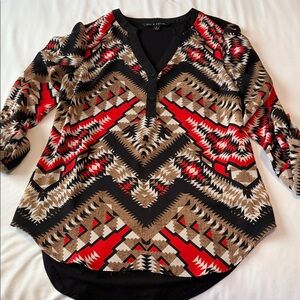 Zac & Rachel Black, Red, and Brown Tribal Print Blouse
